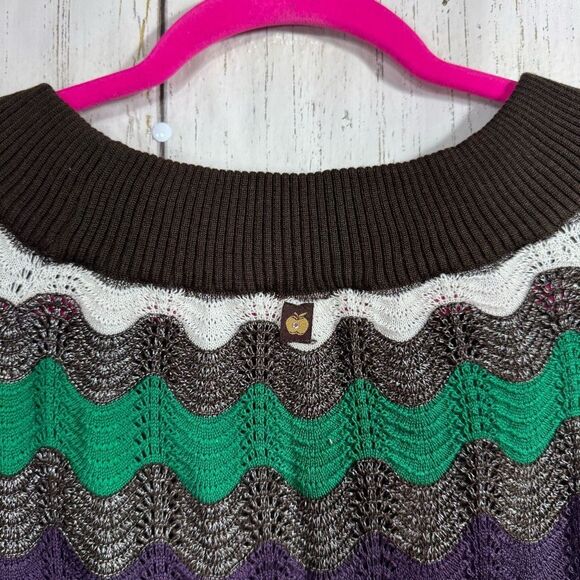 Apple Bottoms Womens Y2K Sweater Knit Zig Zag Brown Green Crewneck Long Sleeve - Picture 9 of 15